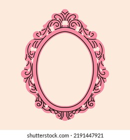 Poster with an antique vintage wood frame. Oval shape. Luxury design for royal or museum interiors concept.
Hand drawn vector illustration. For print, postcard, invitation, packaging design etc.