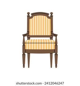 Poster with an armchair. Antique furniture, Renaissance style. For museum and palace interiors. Room decoration. Hand draw vector illustration isolated on white background.