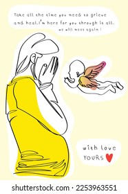 Poster art of a grieving mother and her unborn child. Empathy concept art.