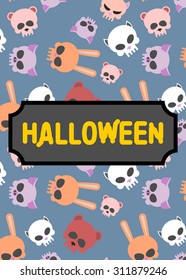 Poster artwork for book in style of Halloween. Animal skulls. Cute vector background
