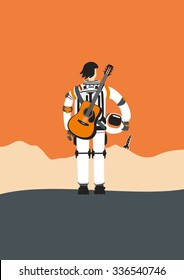 Poster and an astronaut  Spaceman and an acoustick guitar Background for music posters 