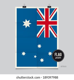 Poster of the Australia flag. Vintage folds and shadows effects are editable thanks to different layers.