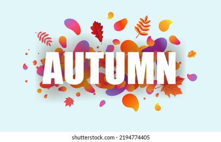 Poster With Autumn Text And Blobs With Gradient Mesh, Vector Illustration