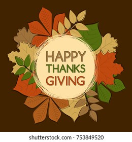 Poster with autumnal leaves for Thanksgiving Day. Vector.