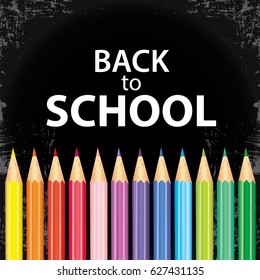 Poster "Back to school" with colored pencils. Vector illustration. Autumn. Education and training.