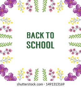Poster for back to school, education template, with concept purple flower frame background. Vector