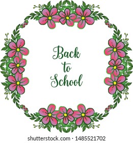 Poster back to school, handwritten calligraphic text, with graphic design element of wreath frame. Vector