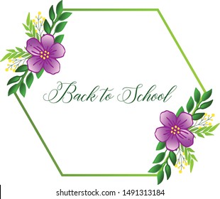 Poster back to school, modern purple floral frame graphic. Vector