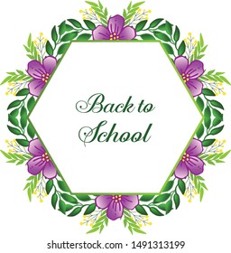 Poster back to school, modern purple floral frame graphic. Vector