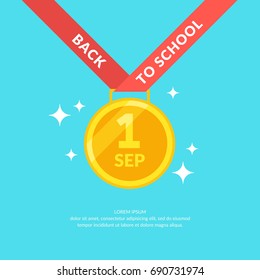 Poster Back to school. Modern vector graphics, Gold medal on a blue background