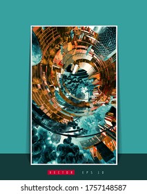 Poster background with 3D illustration abstract technology digital hi tech concept 