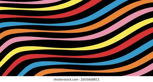 poster background  of 70s colorful vector. Set of retro groovy, trippy, geometric shape. Vintage hippie wall art banner, cover, card.