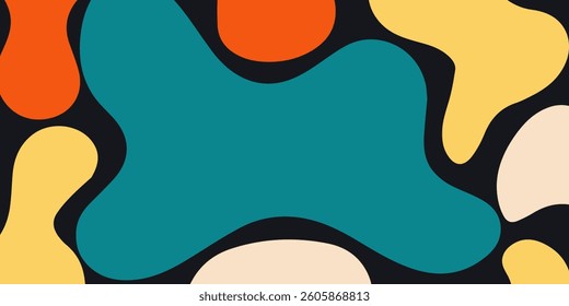 poster background  of 70s colorful vector. Set of retro groovy, trippy, geometric shape. Vintage hippie wall art banner, cover, card.