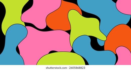 poster background  of 70s colorful vector. Set of retro groovy, trippy, geometric shape. Vintage hippie wall art banner, cover, card.