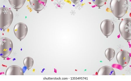 Poster background with balloons and confetti on birthday template