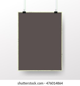 Poster background with binder clips. Vintage design. Vector illustration.