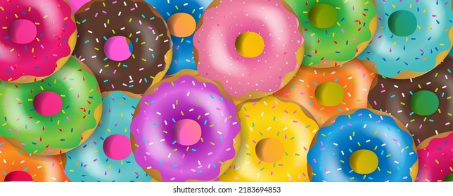 Poster Background With Bright Donuts With Gradient Mash, Vector Illustration