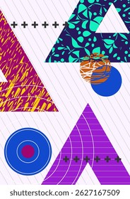 Poster background decorated with colorful geometric patterns.