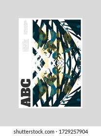 Diseño de fondo de afiche. Líneas coloridas, puntos, hojas de lutescens dypsis y textura de mapa. Fondo de pantalla simétrico decorativo, fondo. Textura dibujada a mano, elementos decorativos y formas. Vector Eps10.