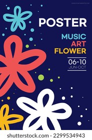 Fondo del afiche con ilustraciones de flores dibujadas a mano