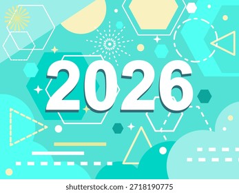 Póster, fondo, feliz año Nuevo 2026, dibujado a mano, arte de línea, en colores rosa, marrón, crema y verde claro, para el festival del año Nuevo.