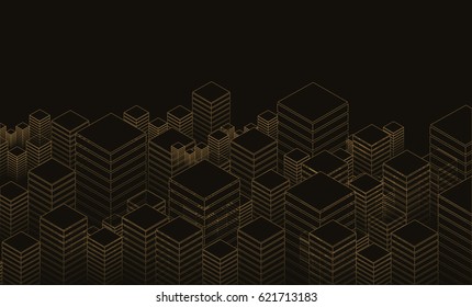 poster background with an isometric forest of skyscrapers in black and gold