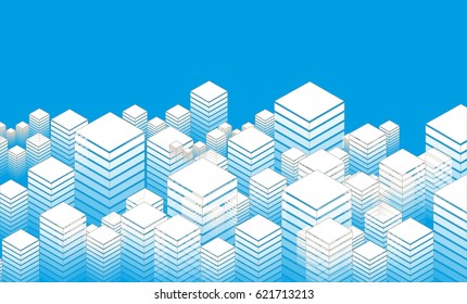 poster background with an isometric forest of skyscrapers in blue and white