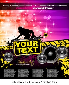 Poster Background for music international disco event with rainbow colours, abstract design elements and a lot of stars!