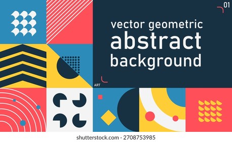 Fondo de cartel con espacio para texto en estilo Bauhaus. Abstractas diseños de colores con forma geométrica simple. Tarjeta en estilo plano minimalista retro. Colorido patrón sin fisuras colección.Ilustración vectorial