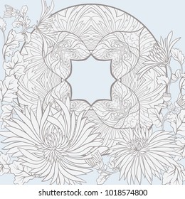 Poster, background with space for text and decorative flowers in art nouveau style, vintage, old, retro style. Stock vector illustration.