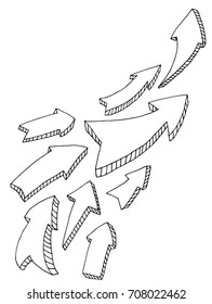 Poster background with Stream of Arrows. Doodle Illustration arrow on white.