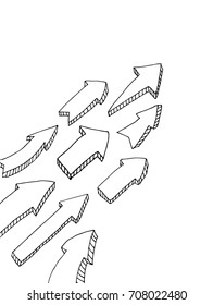 Poster background with Stream of Arrows. Doodle Illustration arrow on white.