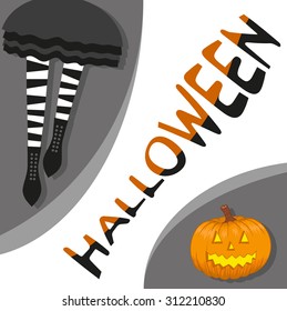 poster Background template for Halloween - striped socks and Jack Lantern pumpkin.