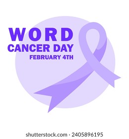 A poster or background for World Cancer Day on February 4th. Lilac ribbon on a purple background