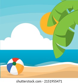 Poster ball beach landscape vector illustration