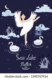 Poster to the ballet Swan Lake. Vector graphics.