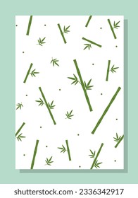 Poster with bamboo seamless pattern. Repeating design element for printing on fabric. Asian flora and plants. Cover or banner. Cartoon flat vector illustration isolated on green background