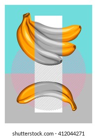 Poster with bananas. Tropical abstract background in retro style. Image for holiday invitations, greeting cards, posters.