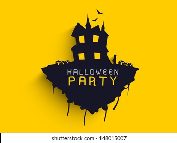 Poster, banner or background for Halloween Party Night with haunted house.