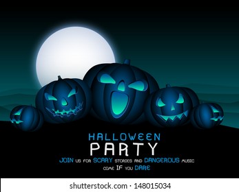 Poster, Banner oder Hintergrund für Halloween Party Night mit beängstigenden Kürbissen.