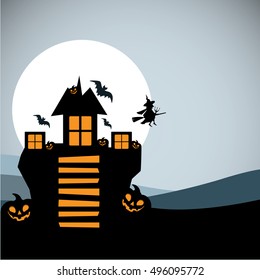 Poster, banner or background for Halloween Party night with haunted house.