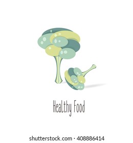 Poster, banner, background or logo of healthy food or broccoli. Vector illustration. 