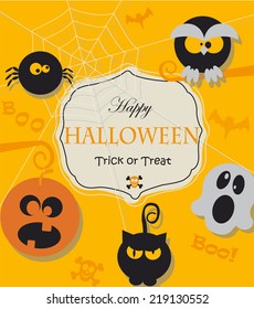 Poster, banner or background with message for Halloween Night Party in flat style. Vector.