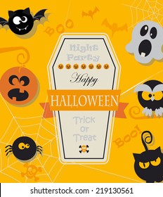 Poster, banner or background with message for Halloween Night Party in flat style. Vector.