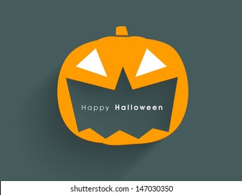 Poster, banner or background with scary smiling pumpkin for Halloween party.
