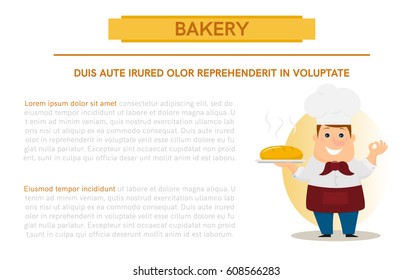 Poster, banner with baker with place for your text.Flat style.Vector illustration.