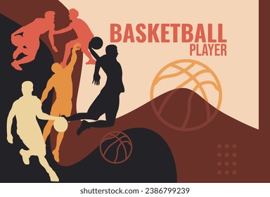 poster banner basketball player silhouette, basketball perfect for logo, background sports use