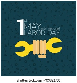 Poster, banner, brochure or flyer design with stylish text 1st May Happy Labor Day on Green background with yellow and white typography creative artwork