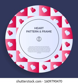 Poster, banner or card Frame Border with love isometric heart pattern. Circle Geometric Shape. Decorative romantic Vector Illustration. Isometric love Design with copy space for text.