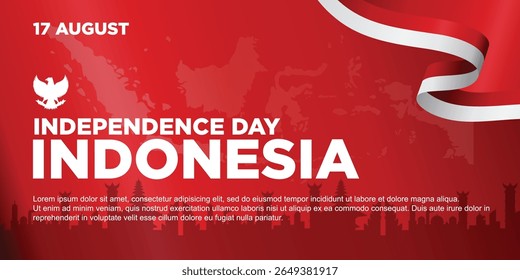 Cartaz comemorando a independência da Indonésia em 17 de agosto com ilustrações